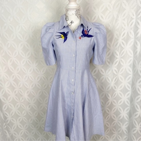 Zara Blue Midi Dress with Bird Embroidery - Picture 3 of 7